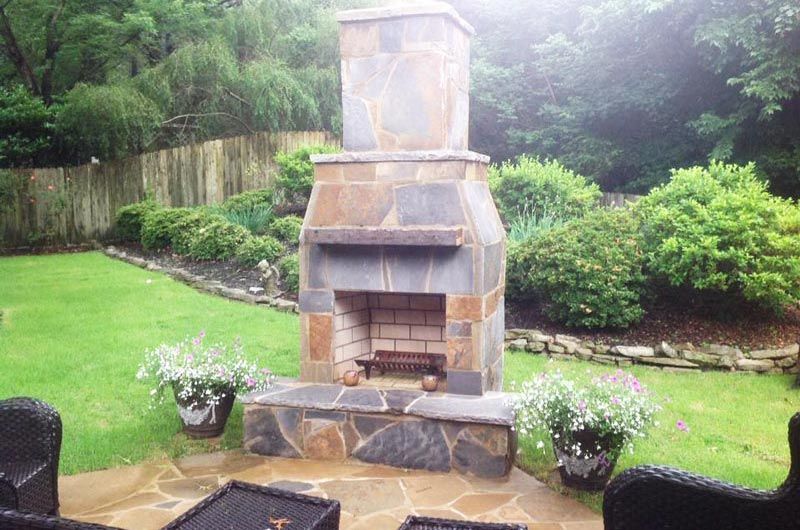 outdoor stone fireplace