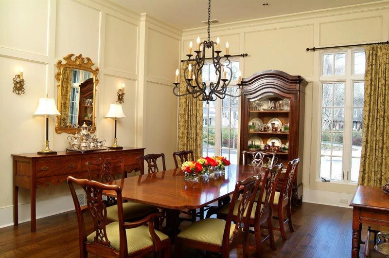 dining room remodel showing custom framed wall panels